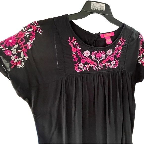 CATHERINE Malandrino Black Floral Embroidered Summer Dress Size Large - Picture 5 of 8